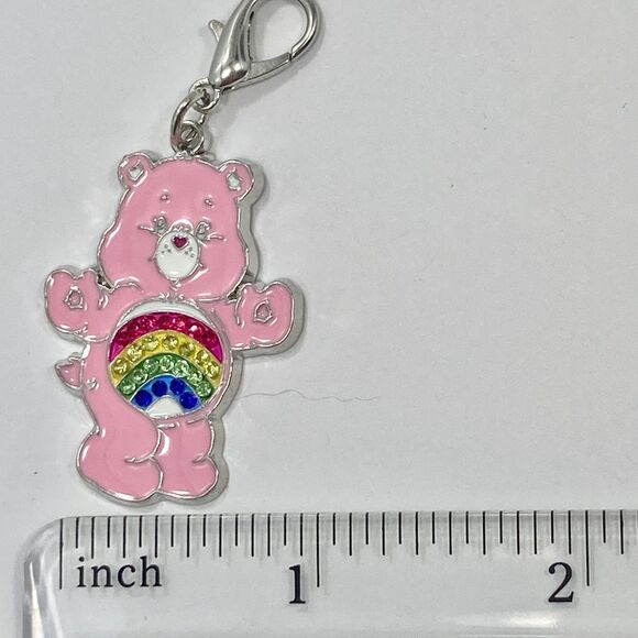 Care Bears Cheer Bear Pink Clip On Charm Rainbow Belly Enamel Zipper Pull Bag - Picture 8 of 9